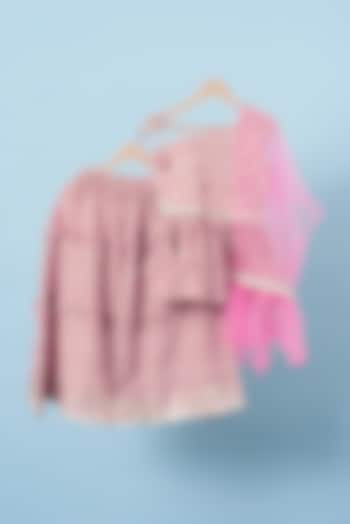 Pink Printed Lehenga Set For Girls by Navyassa