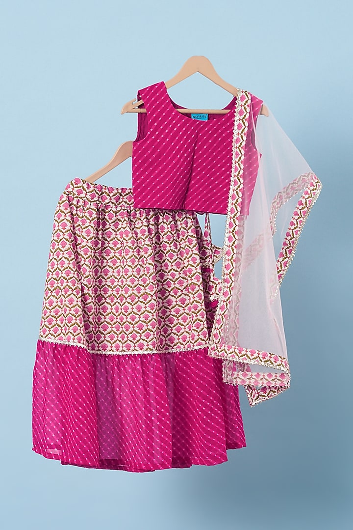 Hot Pink Printed Lehenga Set For Girls by Navyassa