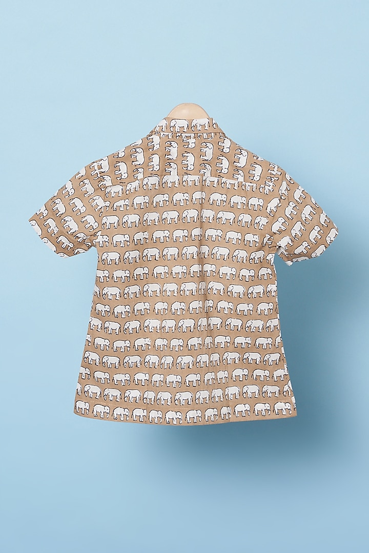 Earthy Brown Cotton Hand Block Printed Shirt For Boys by Navyassa at Pernia's Pop Up Shop