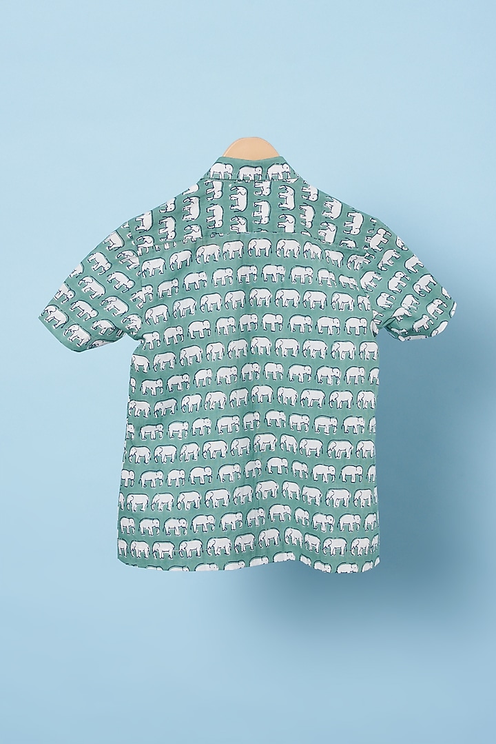 Earthy Green Cotton Hand Block Printed Shirt For Boys by Navyassa at Pernia's Pop Up Shop