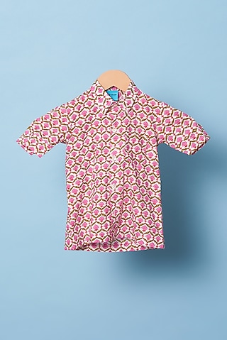 Pink Cotton Floral Hand Block Printed Shirt For Boys by Navyassa