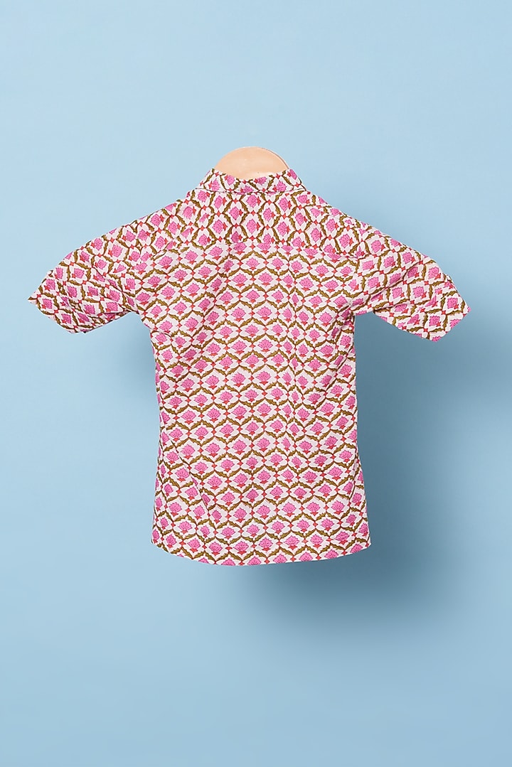 Pink Cotton Floral Hand Block Printed Shirt For Boys by Navyassa at Pernia's Pop Up Shop