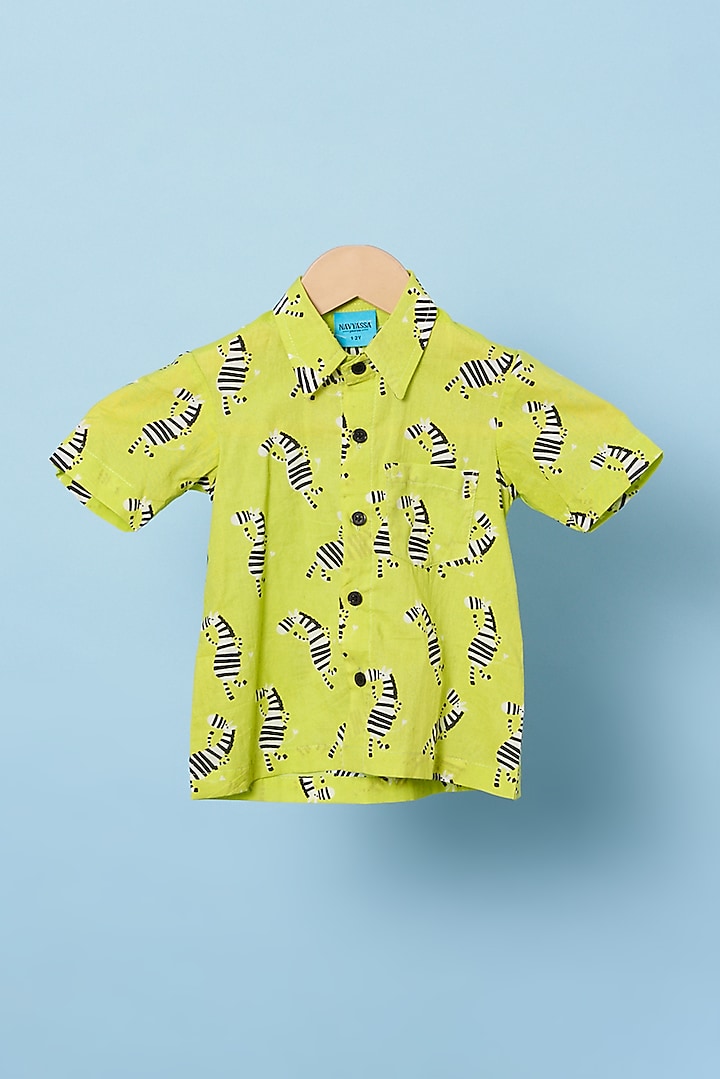 Lime Green Printed Shirt For Boys by Navyassa