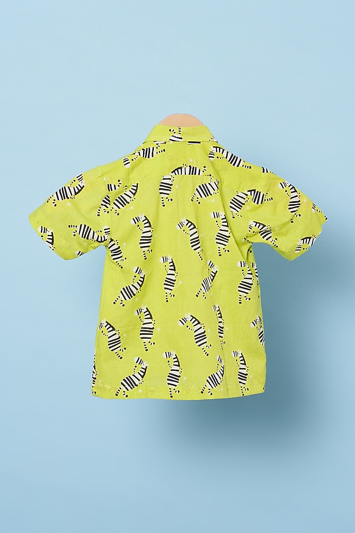 Lime Green Cotton Hand Block Printed Shirt For Boys by Navyassa at Pernia's Pop Up Shop