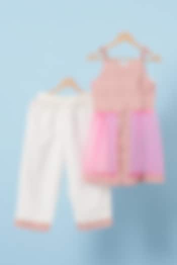 Pink Block Printed Kurta Set For Girls by Navyassa
