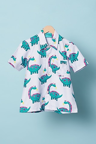 Steel Grey Cotton Hand Block Printed Shirt For Boys by Navyassa