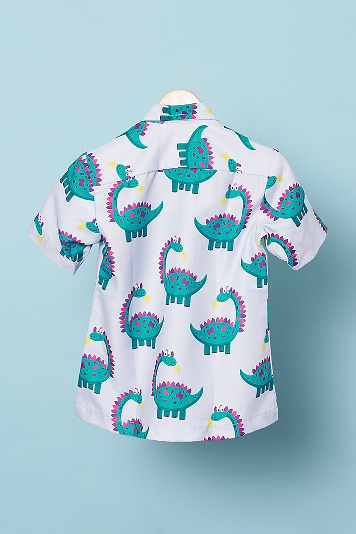 Steel Grey Cotton Hand Block Printed Shirt For Boys by Navyassa at Pernia's Pop Up Shop