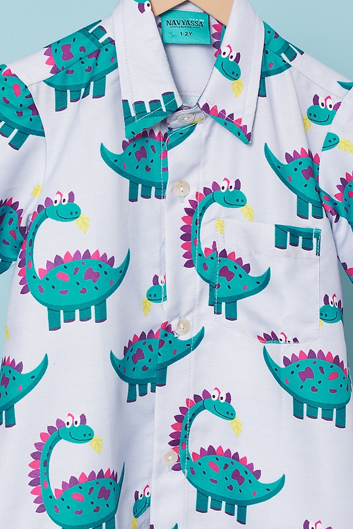 Steel Grey Cotton Hand Block Printed Shirt For Boys by Navyassa at Pernia's Pop Up Shop