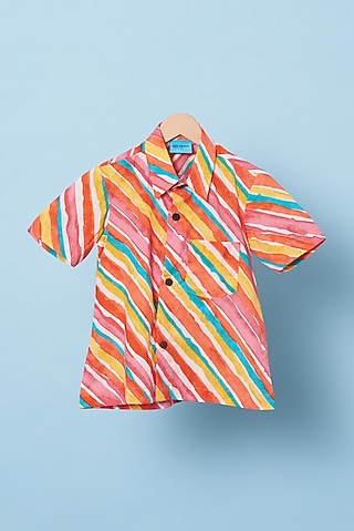 Multi-Colored Cotton Hand Block Printed Shirt For Boys by Navyassa