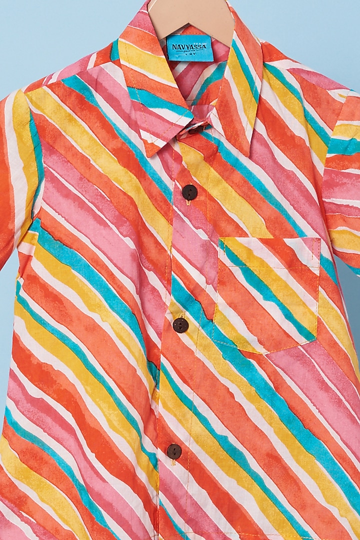 Multi-Colored Cotton Hand Block Printed Shirt For Boys by Navyassa at Pernia's Pop Up Shop