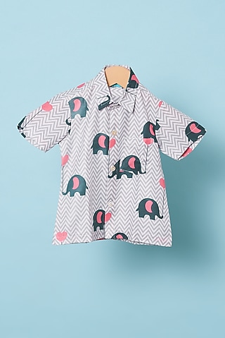Steel Grey Cotton Hand Block Printed Shirt For Boys by Navyassa