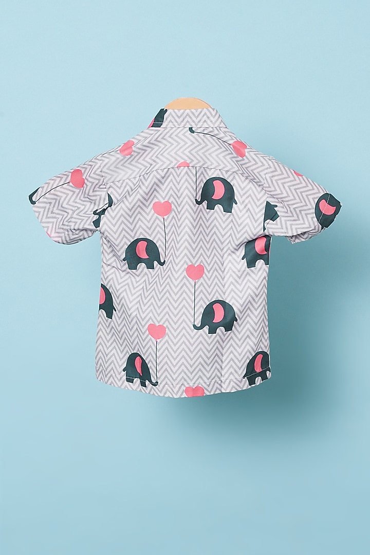 Steel Grey Cotton Hand Block Printed Shirt For Boys by Navyassa at Pernia's Pop Up Shop