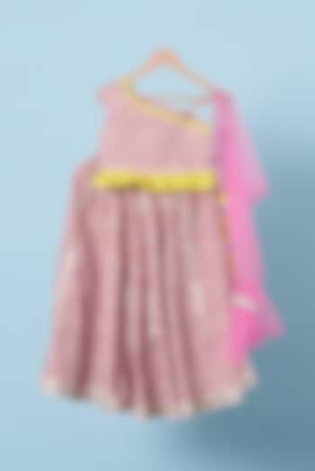 Pink Block Printed Lehenga Set For Girls by Navyassa