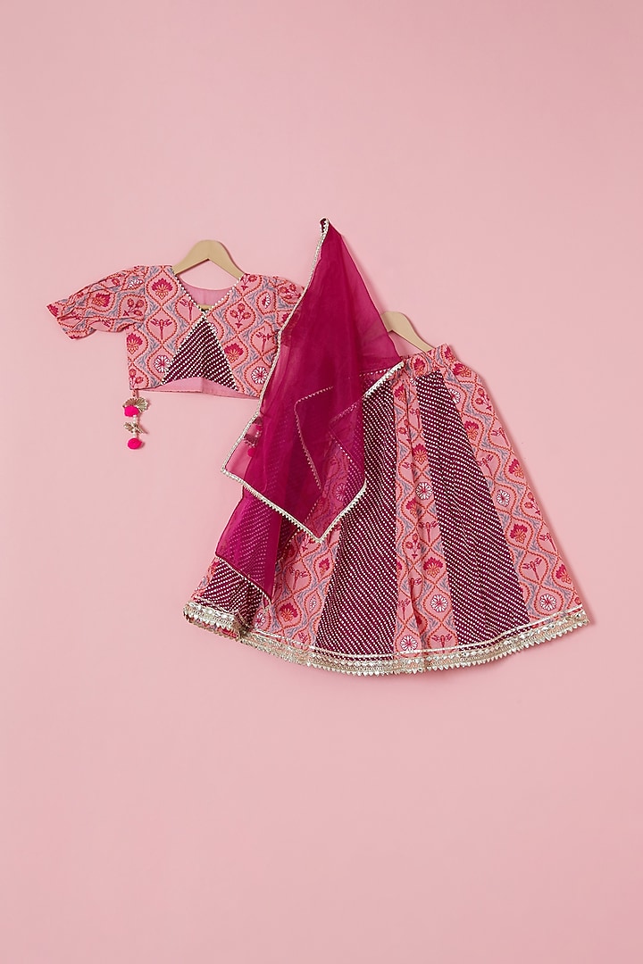 Pink & Purple Cotton Printed Gota Layered Lehenga Set For Girls by Navyassa at Pernia's Pop Up Shop