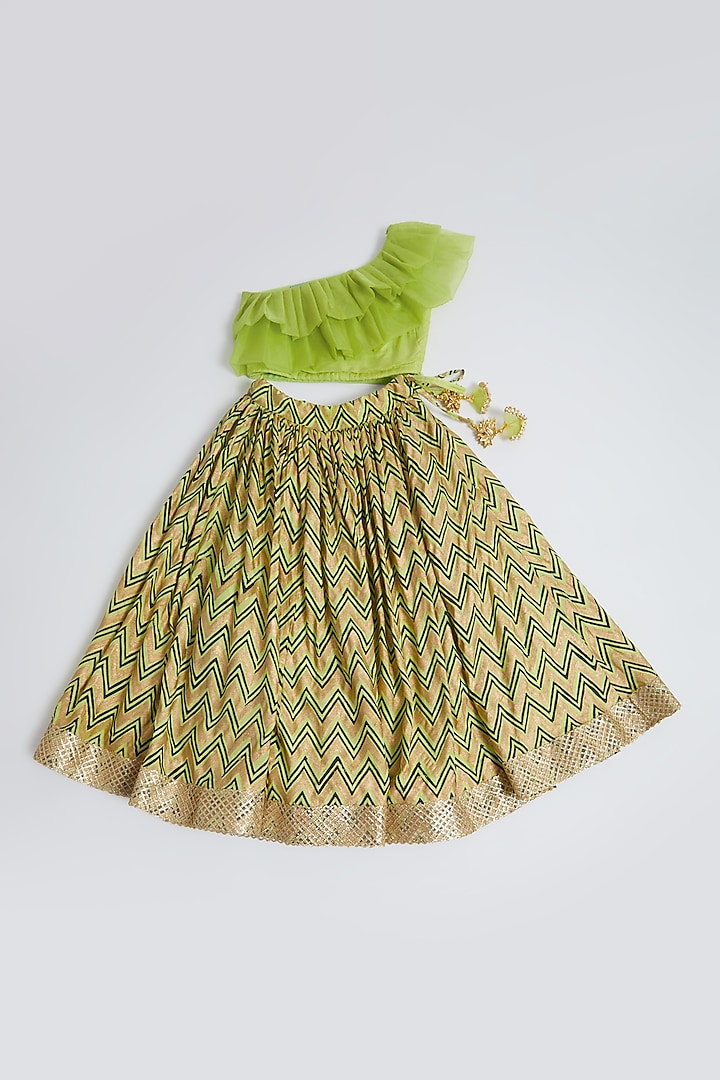 Lime Green Printed Lehenga Set For Girls by Navyassa