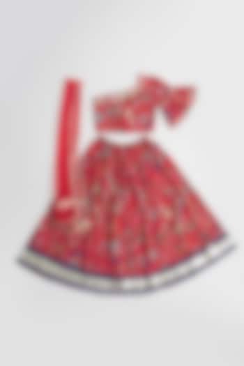Red Cotton Gota Detailed Lehenga Set For Girls by Navyassa