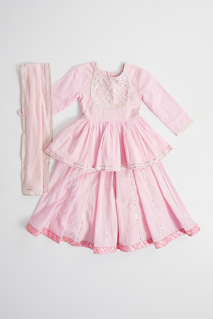 Light Pink Mulmul Cotton Lehenga Set For Girls by Navyassa