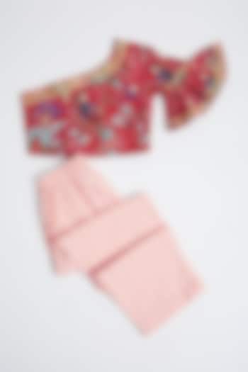 Red & Pink Printed Pant Set For Girls by Navyassa