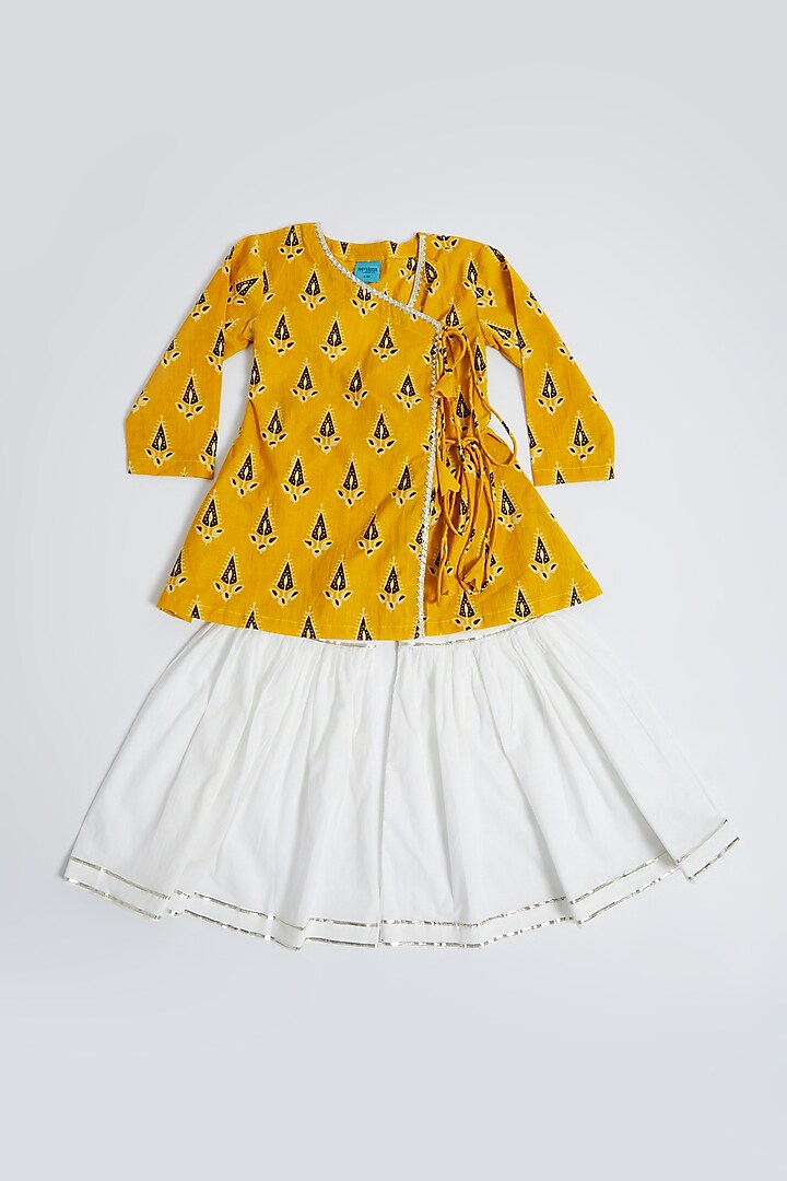 Mustard & White Sharara Set For Girls by Navyassa at Pernia's Pop Up Shop