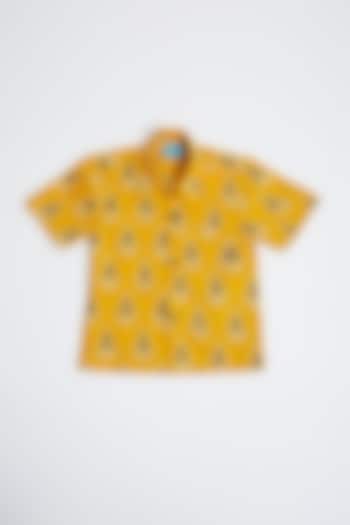 Yellow Printed Cotton Shirt For Boys by Navyassa