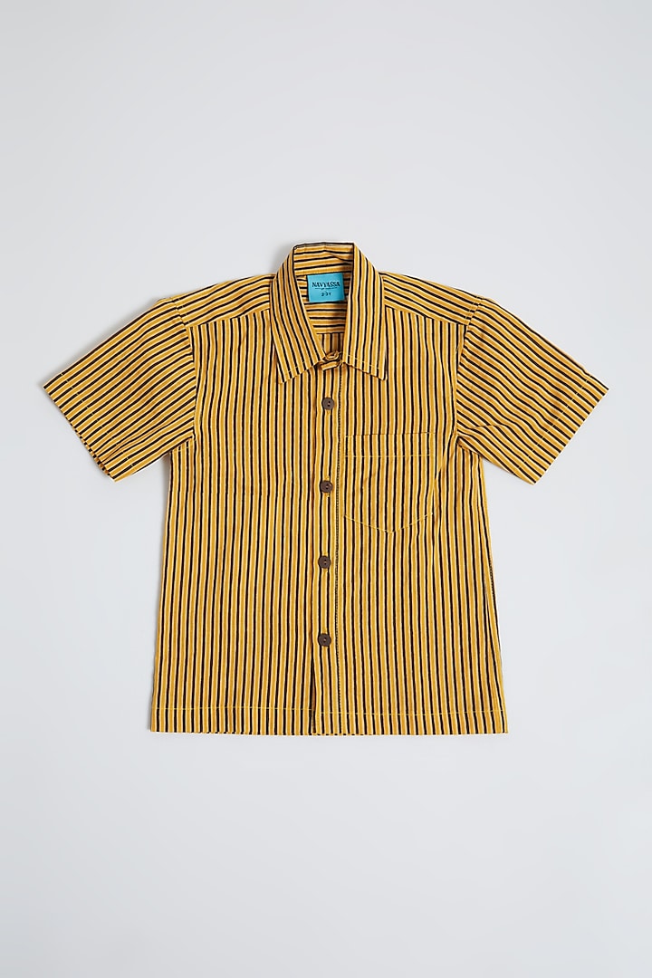 Yellow Striped Cotton Shirt For Boys by Navyassa