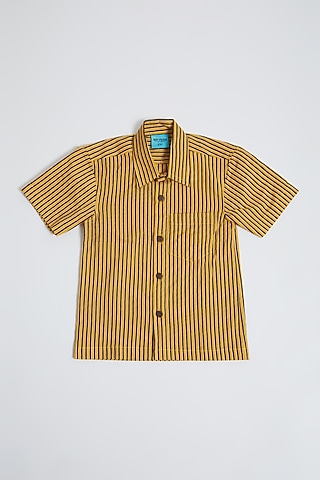 Yellow Cotton Striped Shirt For Boys by Navyassa