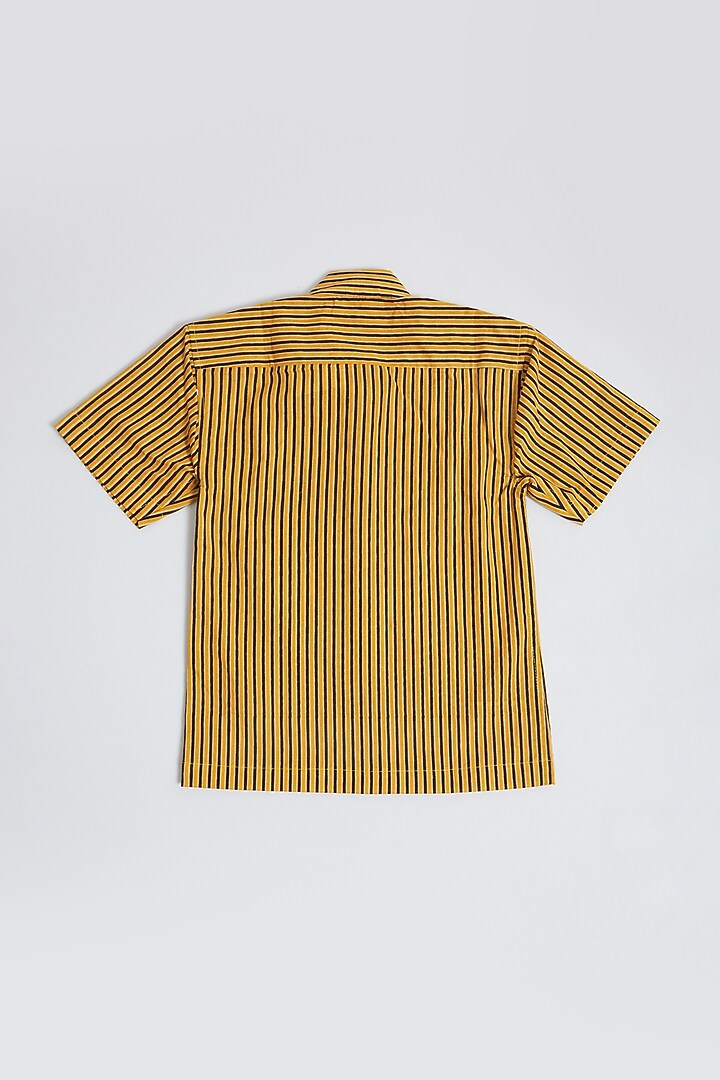 Yellow Cotton Striped Shirt For Boys by Navyassa at Pernia's Pop Up Shop