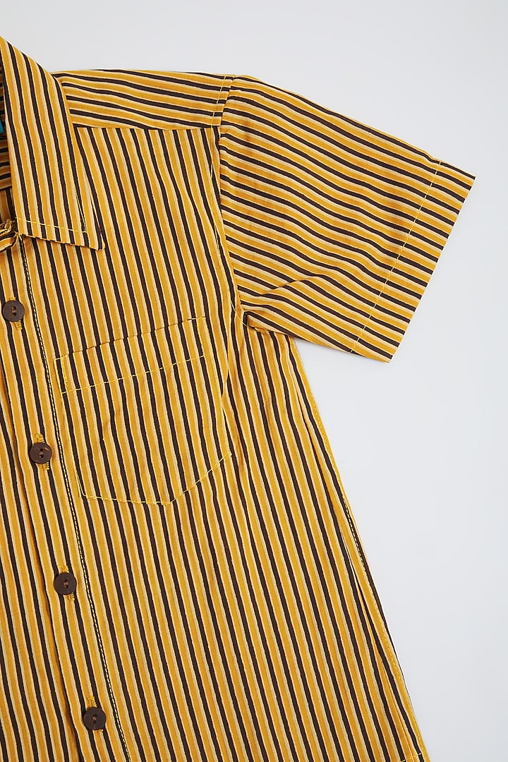 Yellow Cotton Striped Shirt For Boys by Navyassa at Pernia's Pop Up Shop