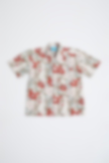 Beige Printed Cotton Shirt For Boys by Navyassa