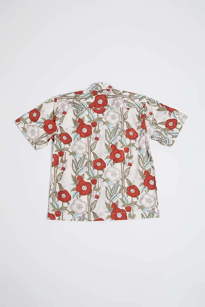 Beige Cotton Printed Shirt For Boys by Navyassa at Pernia's Pop Up Shop