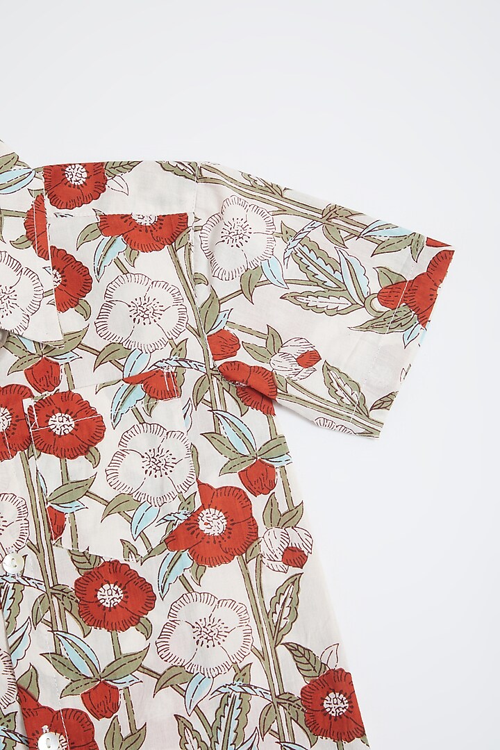 Beige Cotton Printed Shirt For Boys by Navyassa at Pernia's Pop Up Shop