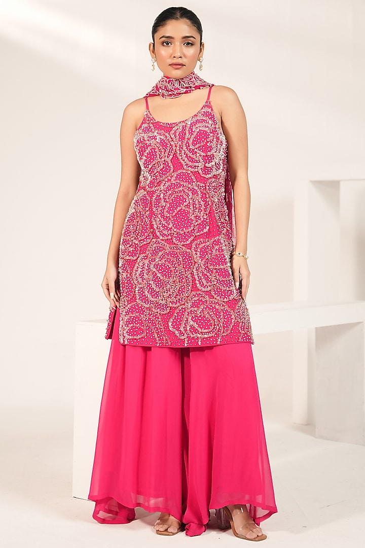 Fuchsia Viscose Georgette Sharara Set by Nayantara Couture at Pernia's Pop Up Shop