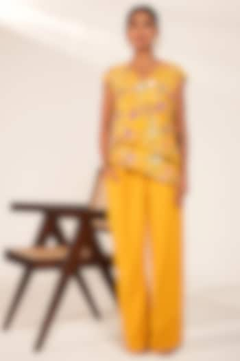 Mustard Viscose Crepe Embroidered Co-Ord Set by Nayantara Couture at Pernia's Pop Up Shop