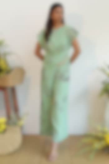 Pastel Green Embroidered Jumpsuit Design by Nayantara Couture at