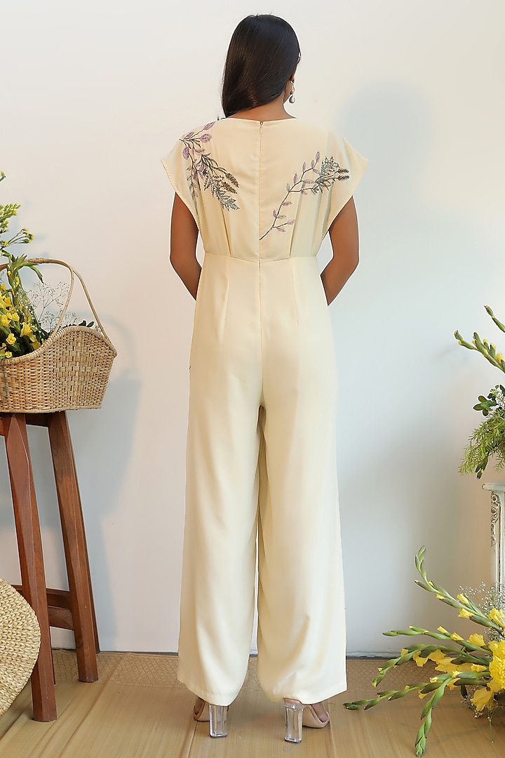 Cream Embroidered Jumpsuit Design by Nayantara Couture at Pernia's