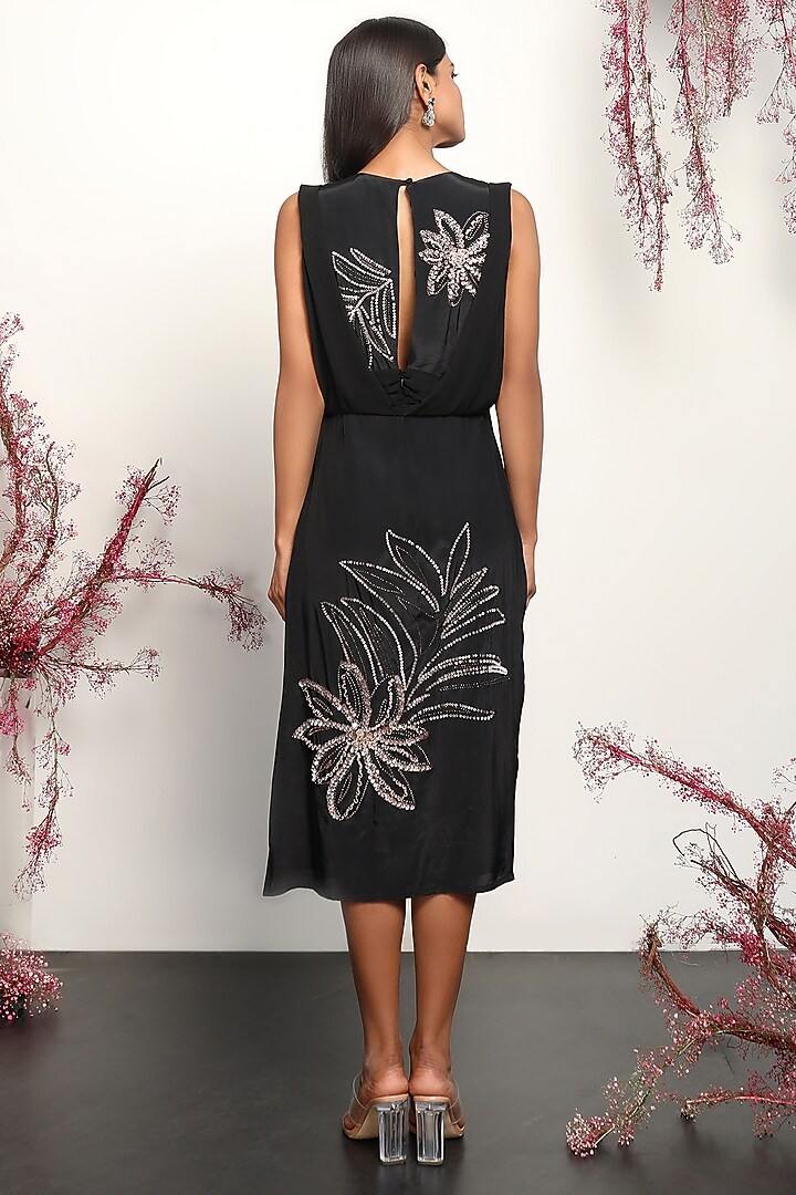 Black Viscose Crepe Embellished Vacation Dress by Nayantara Couture at Pernia's Pop Up Shop