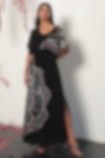 Black Crepe Embellished Maxi Dress by Nayantara Couture