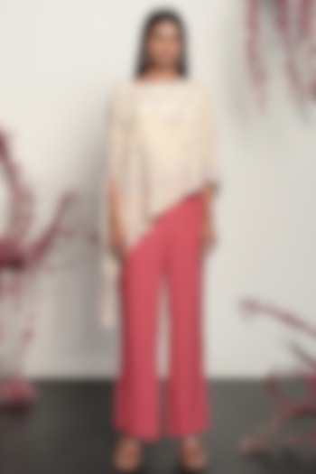 Pink Viscose Crepe Pant Set by Nayantara Couture