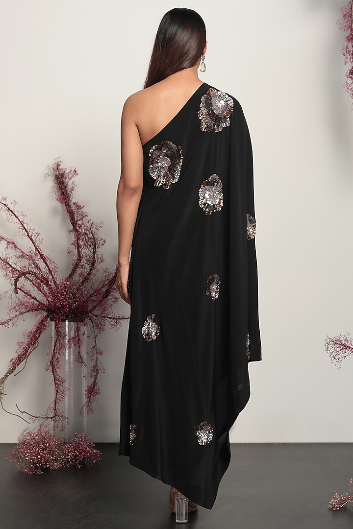 Black Embroidered One-Shoulder Vacation Dress by Nayantara Couture at Pernia's Pop Up Shop