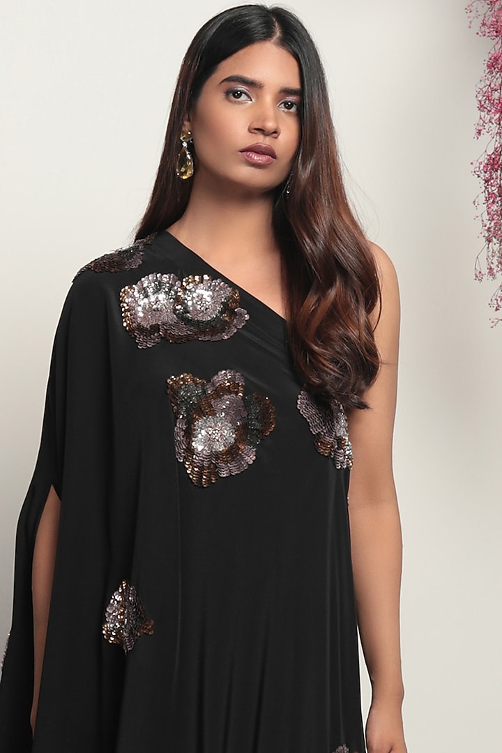Black Embroidered One-Shoulder Vacation Dress by Nayantara Couture at Pernia's Pop Up Shop