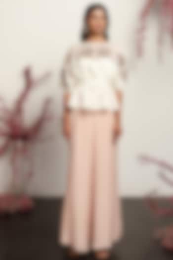 Baby Pink Viscose Crepe Flared Pant Set by Nayantara Couture