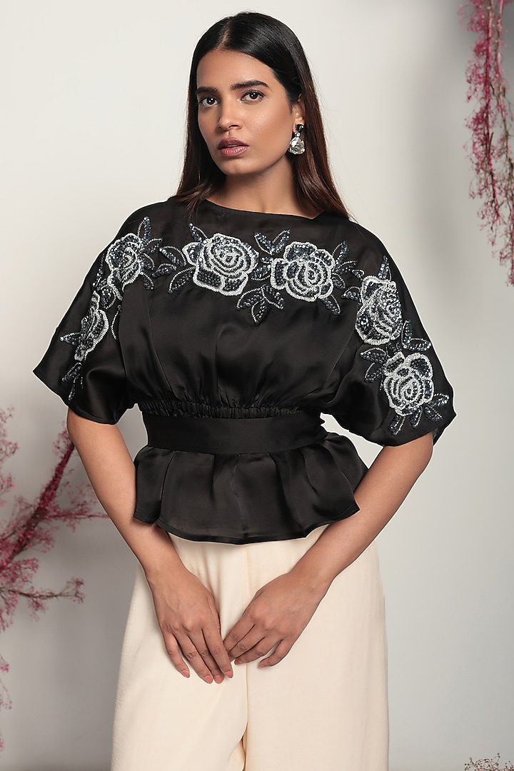 Black Embroidered Top by Nayantara Couture at Pernia's Pop Up Shop