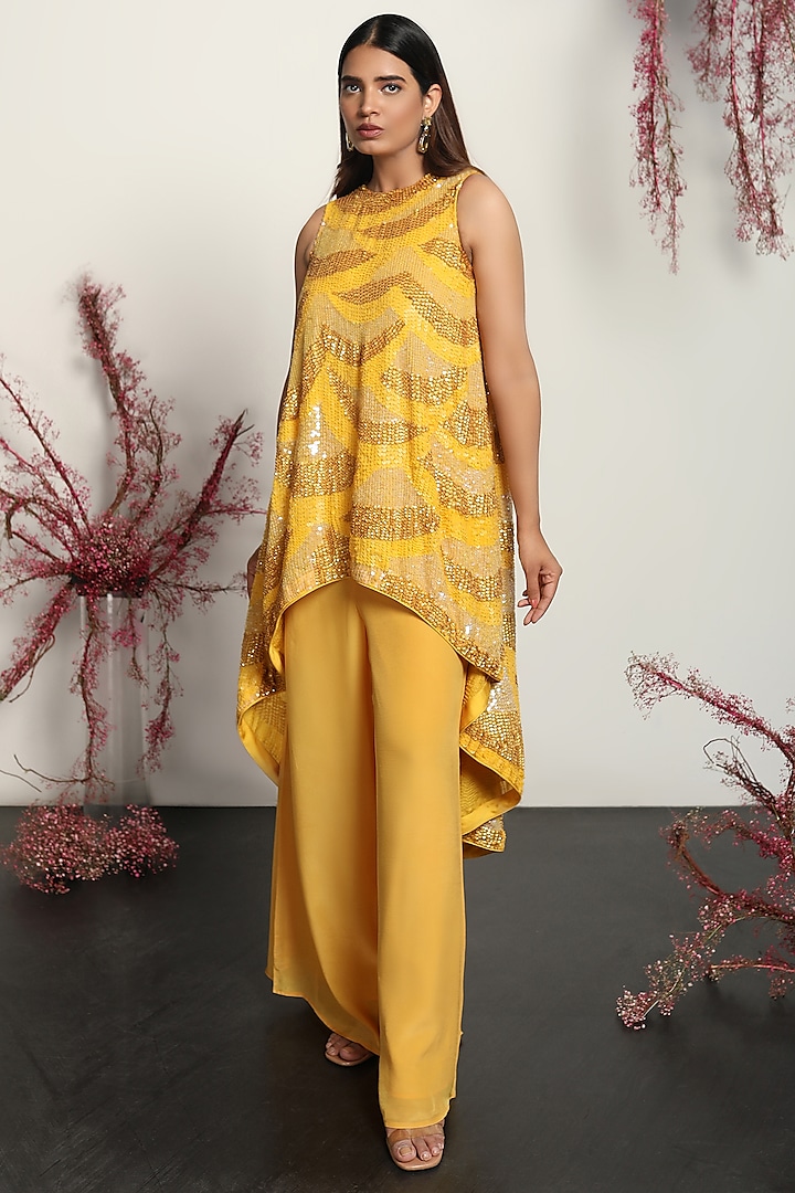 Yellow Embroidered Tunic Set by Nayantara Couture