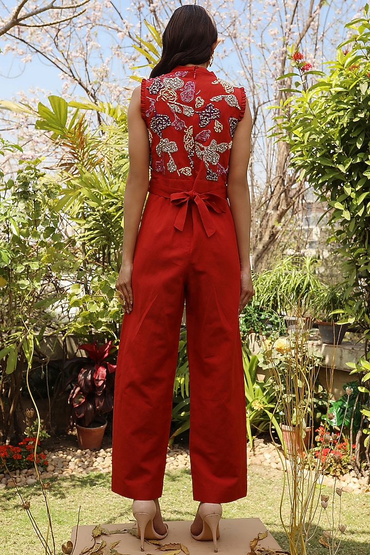 Red Embellished Jumpsuit by Nayantara Couture at Pernia's Pop Up Shop