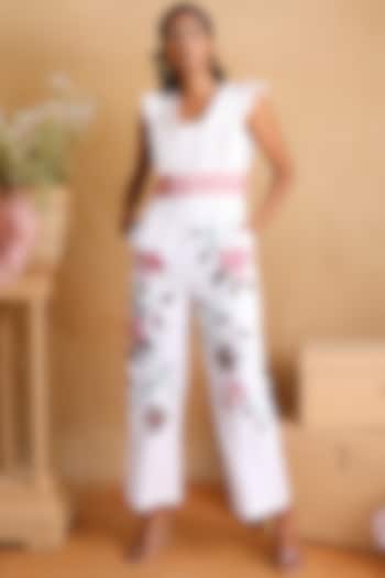 White Floral Jumpsuit by Nayantara Couture