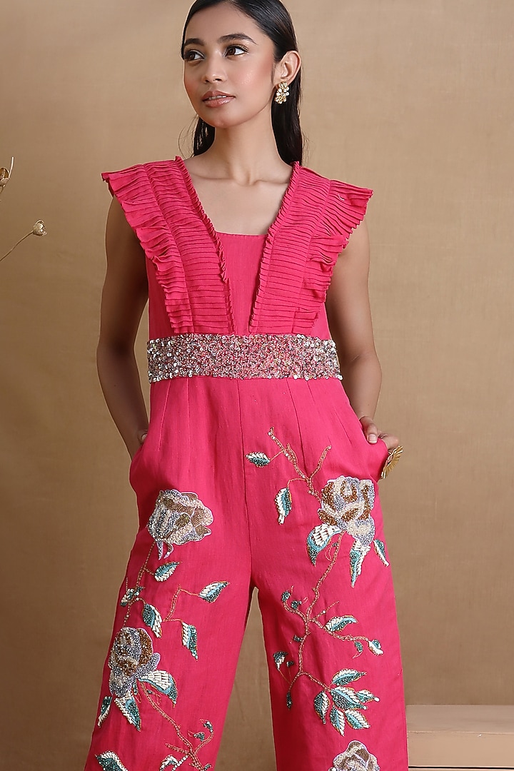 Fuchsia Floral Jumpsuit by Nayantara Couture at Pernia's Pop Up Shop