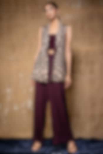 Purple Embellished Pant Set by Nayantara Couture