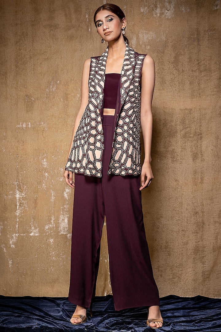 Purple Embellished Pant Set by Nayantara Couture