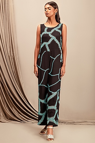 Black Embroidered Jumpsuit by Nayantara Couture