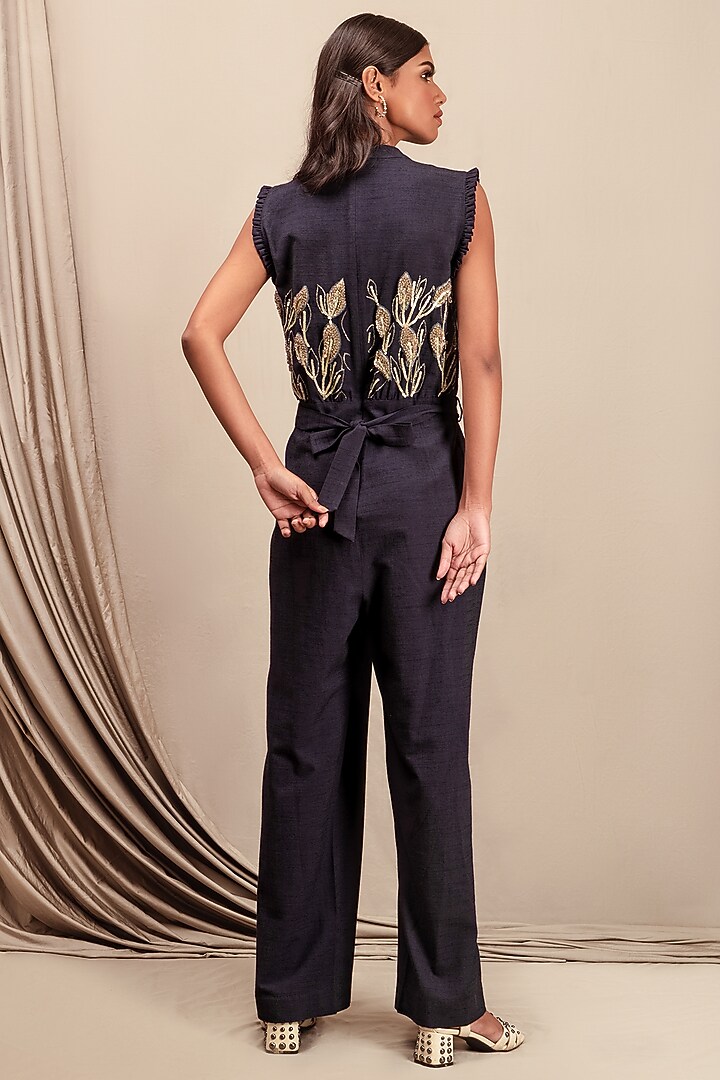 Navy Blue Embellished Jumpsuit by Nayantara Couture at Pernia's Pop Up Shop